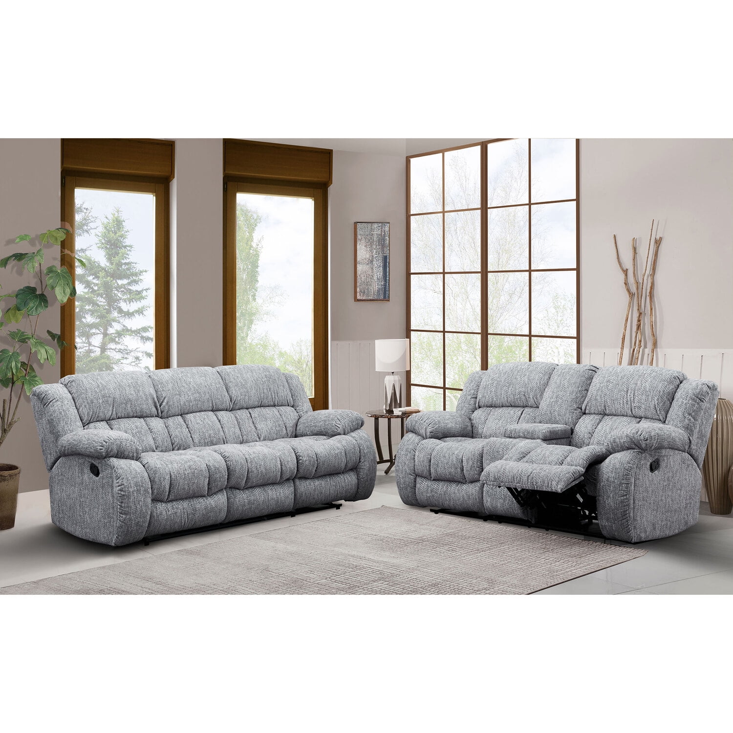 U250 GREY RECLINING SOFA/CONSOLE RECLINING LOVESEAT