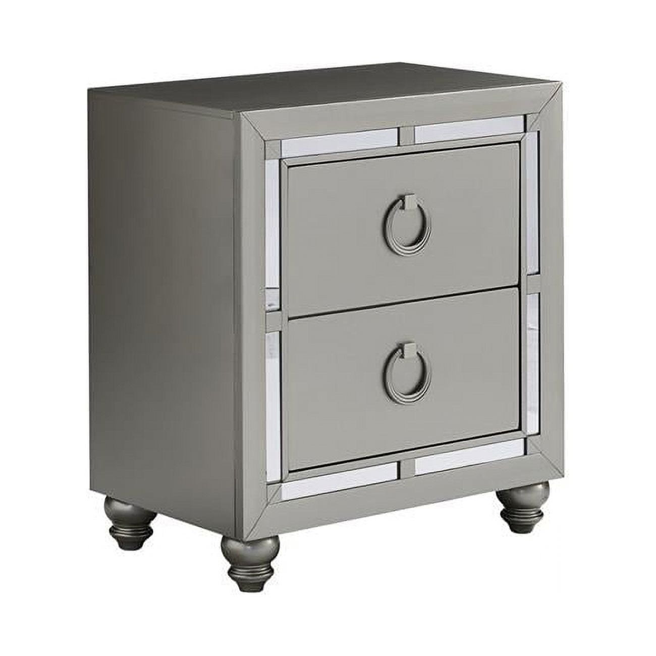 Silver Mirrored 2-Drawer Nightstand with Ring Pulls