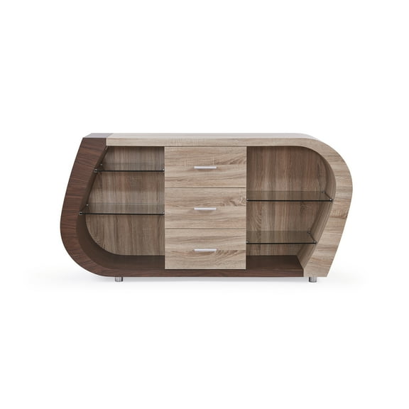 Global Furniture USA 19" Contemporary MDF Wood and Glass Buffet in Oak/Walnut