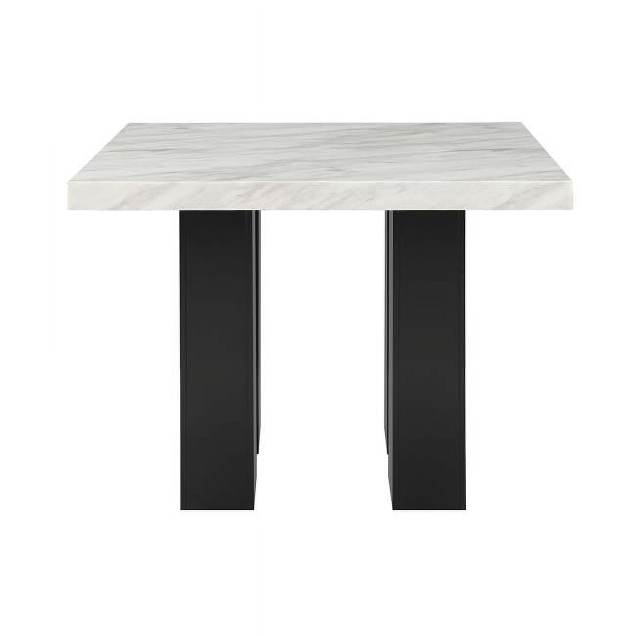 White Faux Marble Counter Height Pub Set with Black Base and Gray Chairs