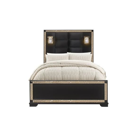 Global Furniture USA Blake 85.5"W Wood Full Bed in Black/Gold Finish