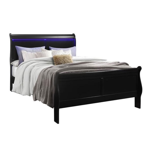 Global Furniture USA Charlie Full Sleigh Bed with LED Lighting in Black