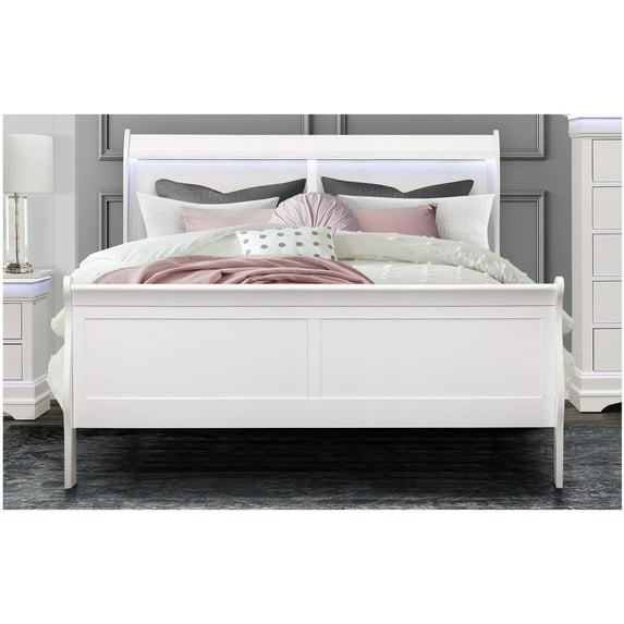 Global Furniture USA Charlie Traditional/Modern White Wood Queen Bed with LED
