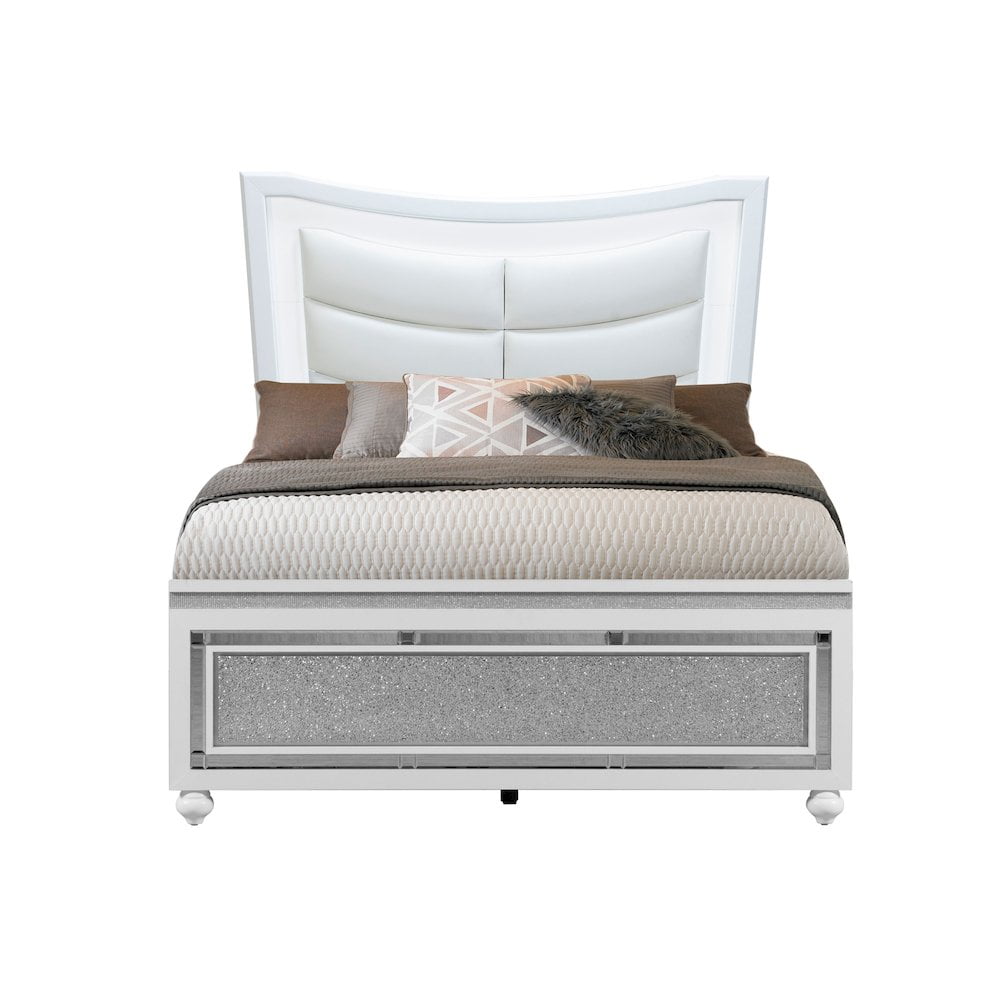 Collete White Full Bed with LED Lighted Headboard and Drawer