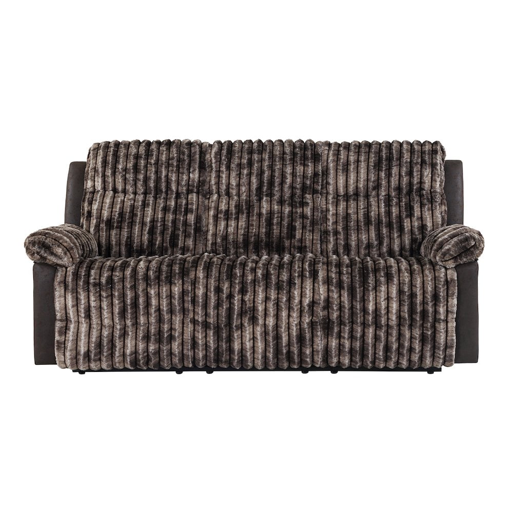 Brown Corduroy Fabric Reclining Sofa with Pillow-top Arms