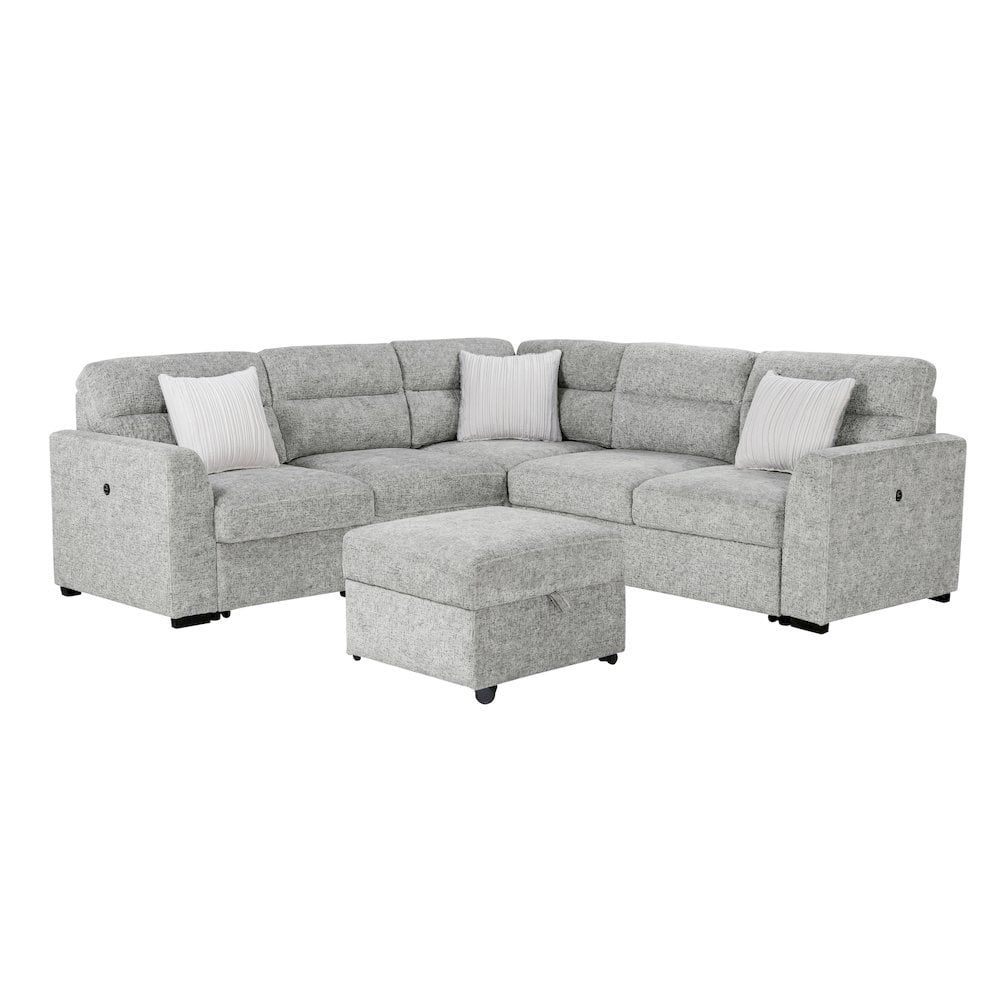 Global Furniture USA Contemporary Nickel Sectional With 3 Pillows And Ottoman
