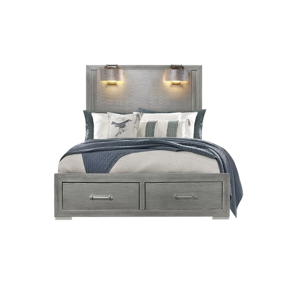 Global Furniture USA Contemporary Tiff Silver Queen Bed with Lamps