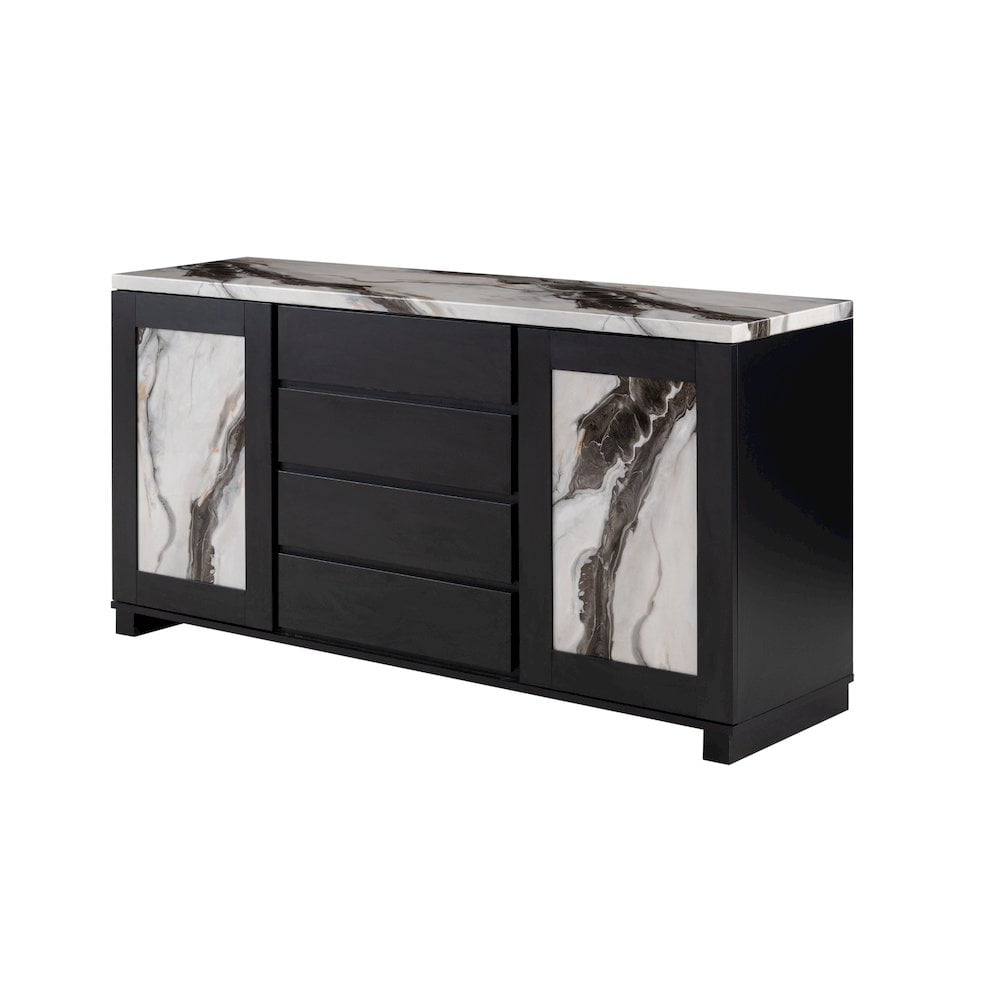 Global Furniture USA D12 Black Faux Marble Top Buffet