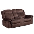 thumbnail image 1 of Global Furniture USA Domino Coffee Faux Leather Power Console Reclining Loveseat, 1 of 6