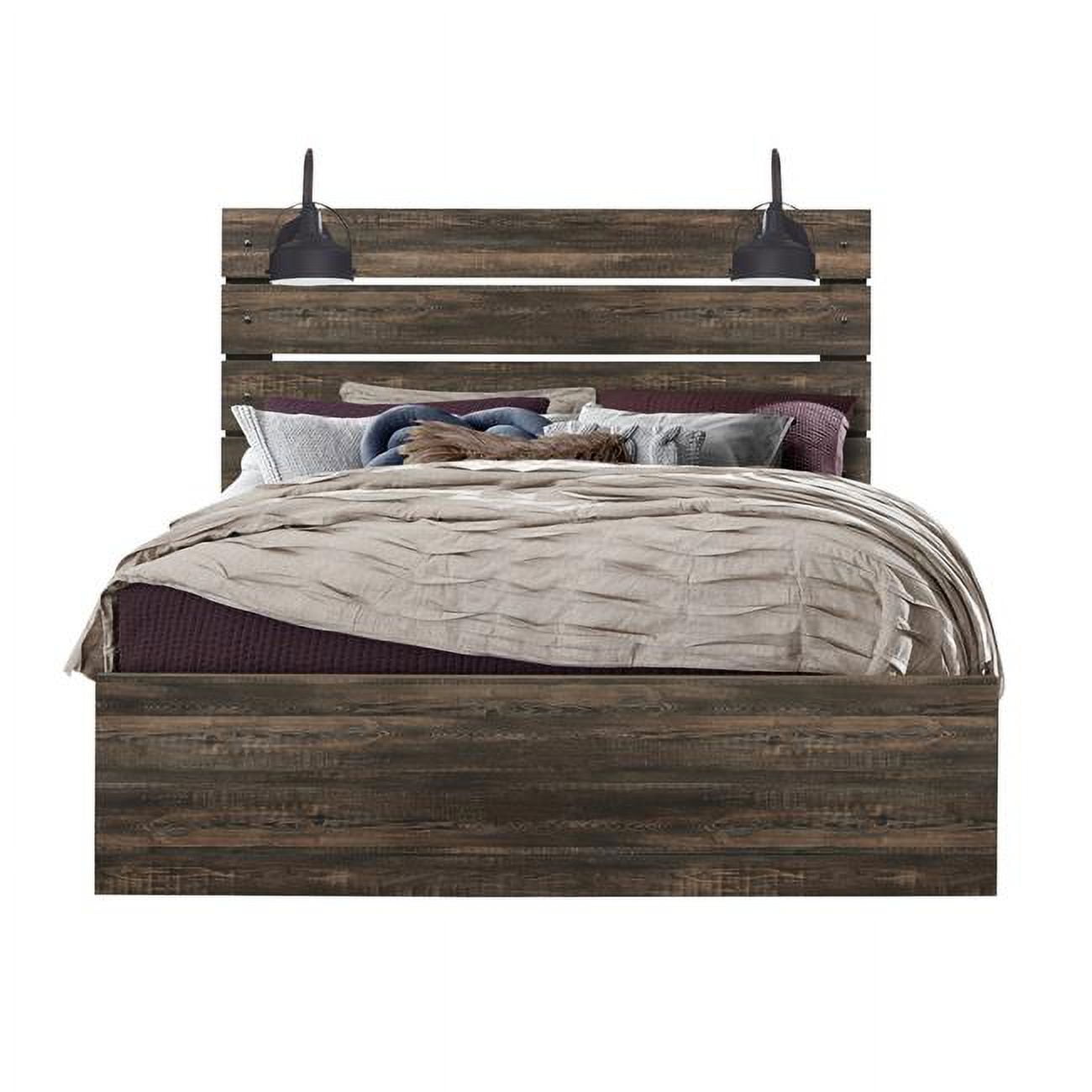 Global Furniture USA LINWOOD-QB-N Linwood Dark Oak Queen Size Bed with Lamps