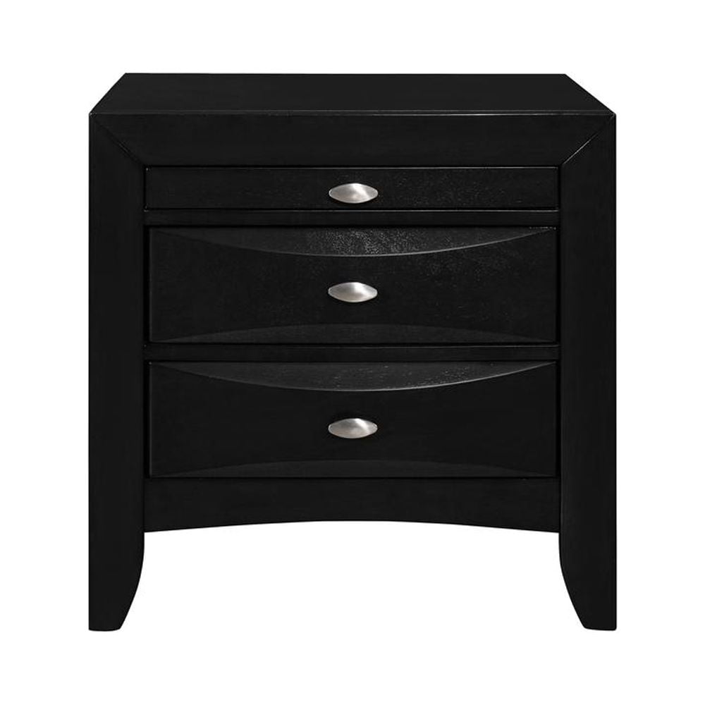 Linda Black Contemporary 3-Drawer Nightstand with Metal Knobs