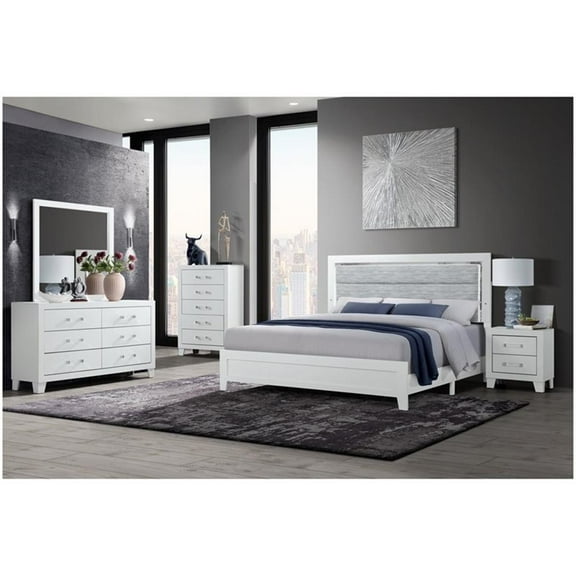 Global Furniture USA Luccia White Wood Full Bed Set with LED