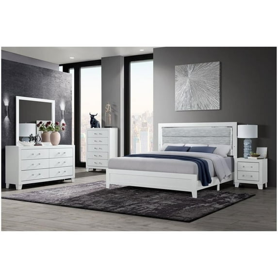 Global Furniture USA Luccia White Wood Twin Bed Set with LED