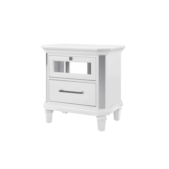 Global Furniture USA Marco White Metallic 2-Drawer Nightstand Mirrored Accents