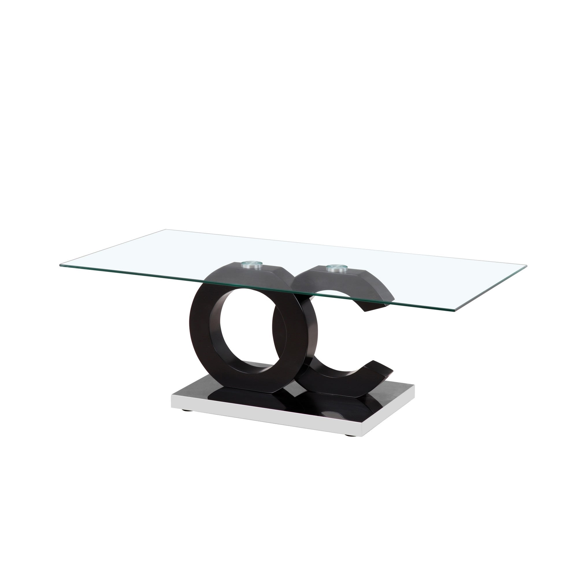 Elegant Matte Black & Stainless Steel Coffee Table with Glass Top