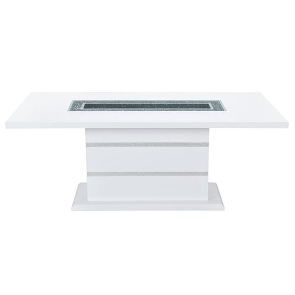 Global Furniture USA Monaco Wood White Dining Table with Clear Glass Inlay