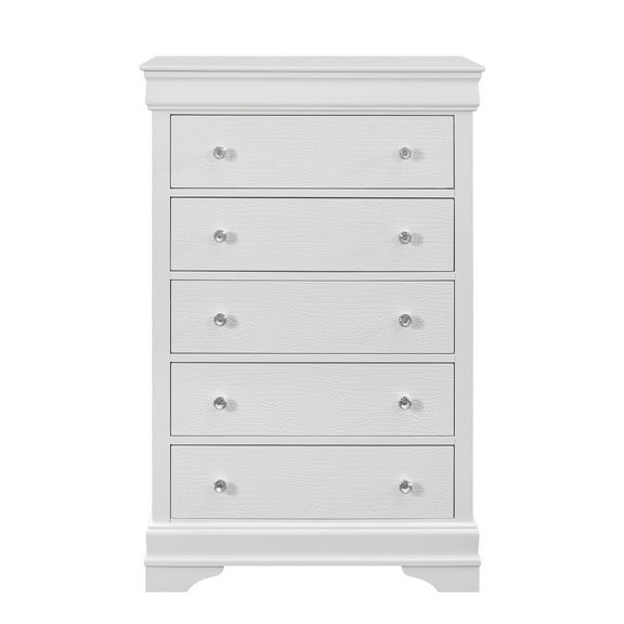Global Furniture USA Pompei Metallic White 5-Drawer Wood Chest