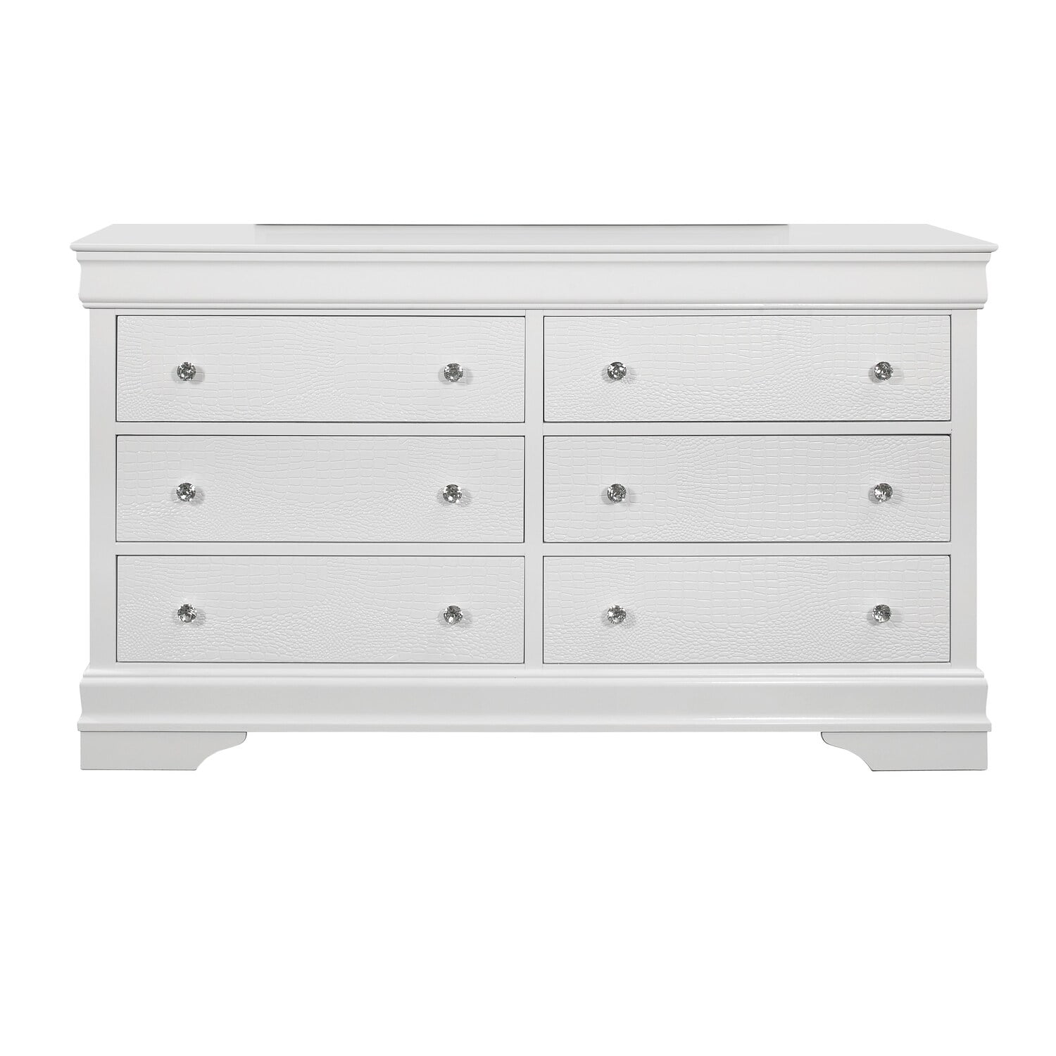 Pompei Luxe Metallic White Dresser with Crystal Hardware