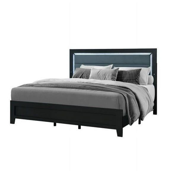 Global Furniture USA Reid Black Wood King Bed with LED Lighting