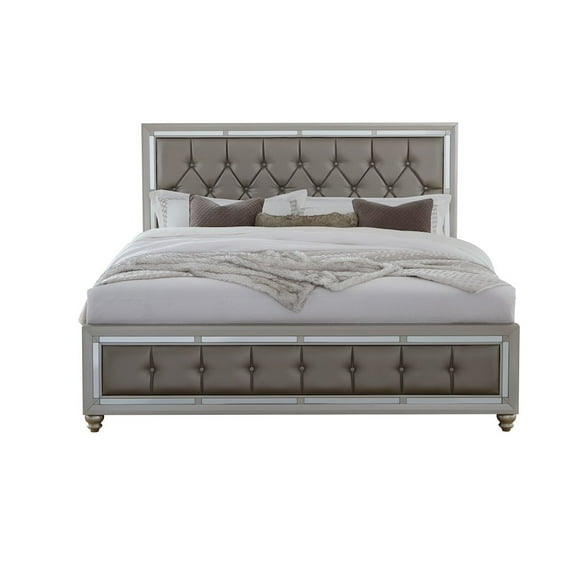 Global Furniture USA Riley Silver Tufted Wood Queen Bed