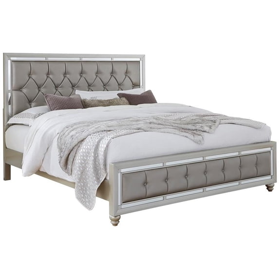 Global Furniture USA Riley Silver Tufted Wood Queen Bed
