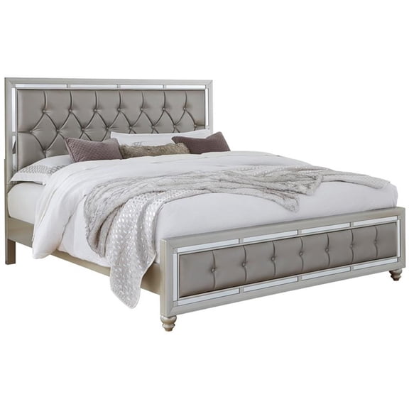 Global Furniture USA Transitional Glam Riley Silver Queen Bed, Silver