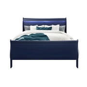 Global Furniture USA Traditional Charlie Blue Wood Queen Bed with LED