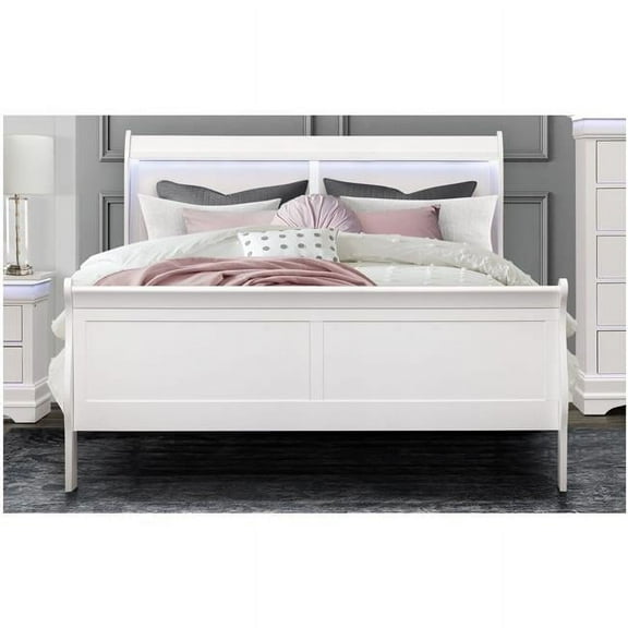 Global Furniture USA Traditional/Modern Charlie White Wood Full Bed with LED