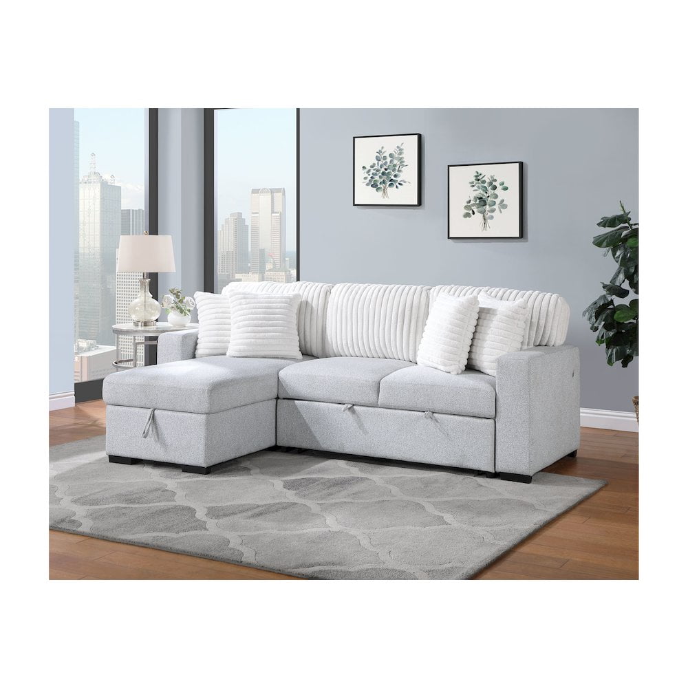 Light Gray Fabric Sectional Sofa with Storage and Cup Holder