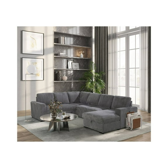 U2660 GREY SECTIONAL W/PULL OUT