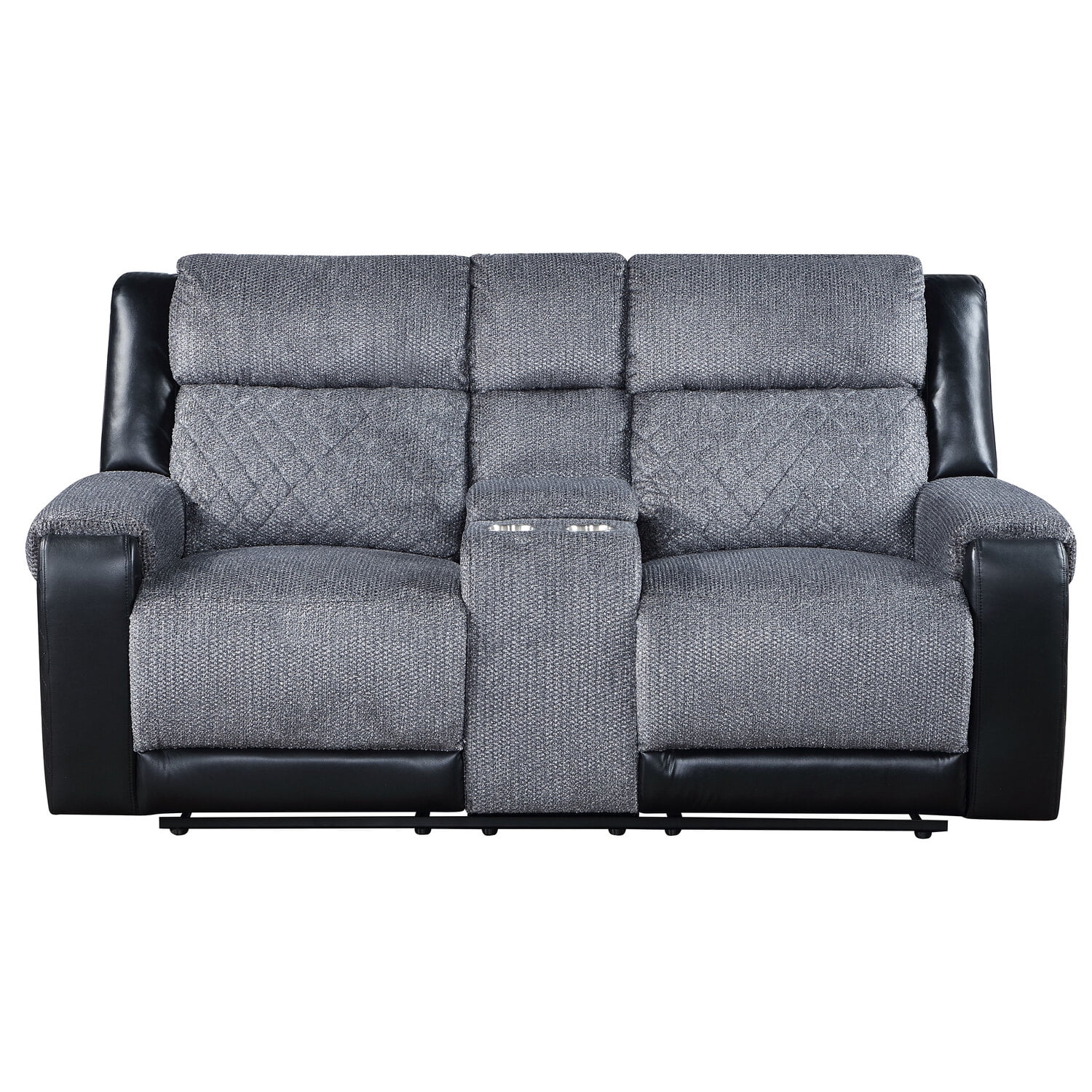 Gray and Black Faux Leather Reclining Loveseat with Cup Holder