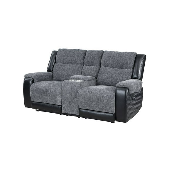 Global Furniture USA U5914 Gray/Black Fabric Console Reclining Loveseat