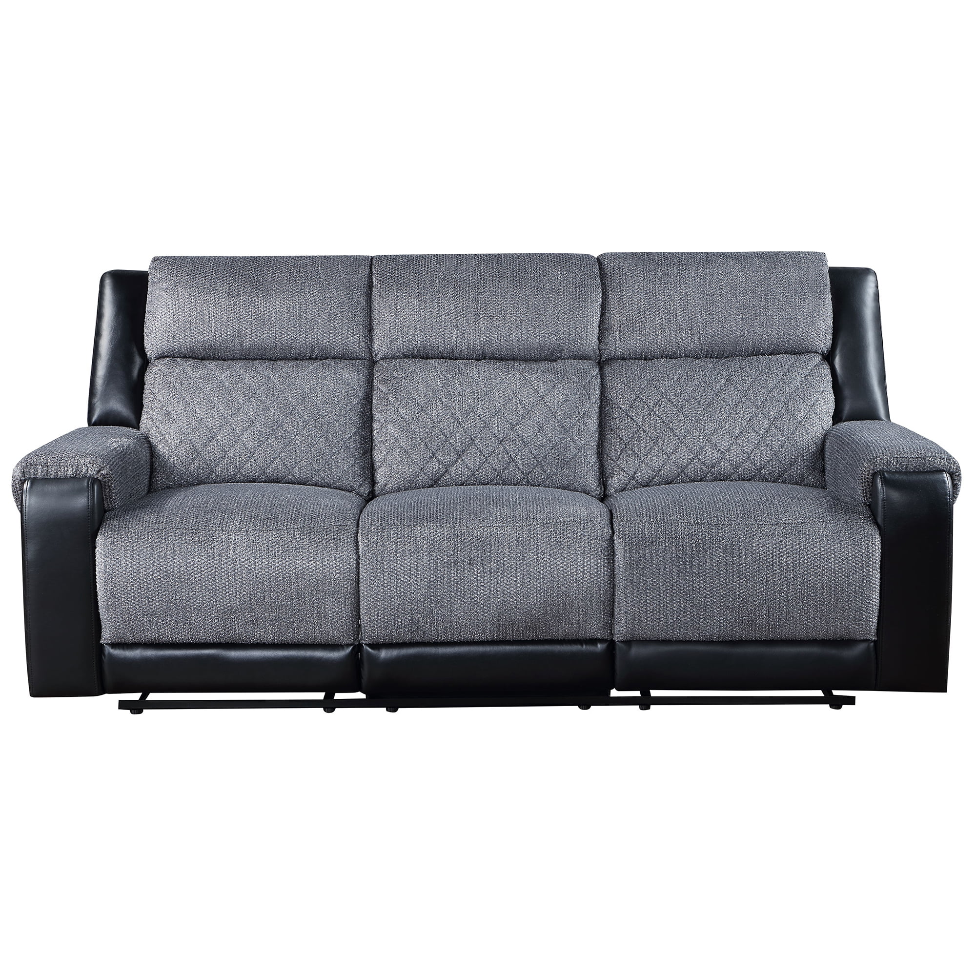 Global Furniture USA U5914 Gray/Black Fabric Reclining Sofa with Padded Cushions