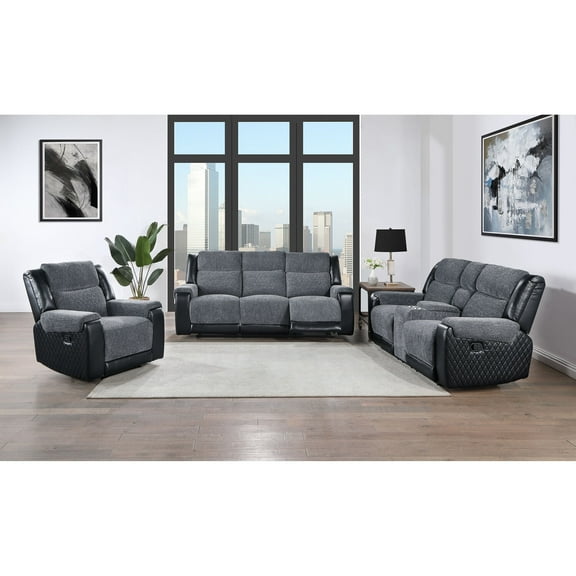 U5914 GREY/BLACK RECLINING SOFA/CONSOLE RECLINING LOVESEAT/RECLINER
