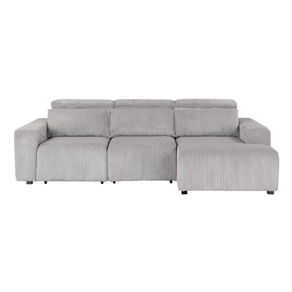 Gray Corduroy Fabric Power Reclining Sectional Sofa
