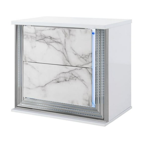 Global Furniture USA Ylime White Marble Nightstand With Led, 1 Pack