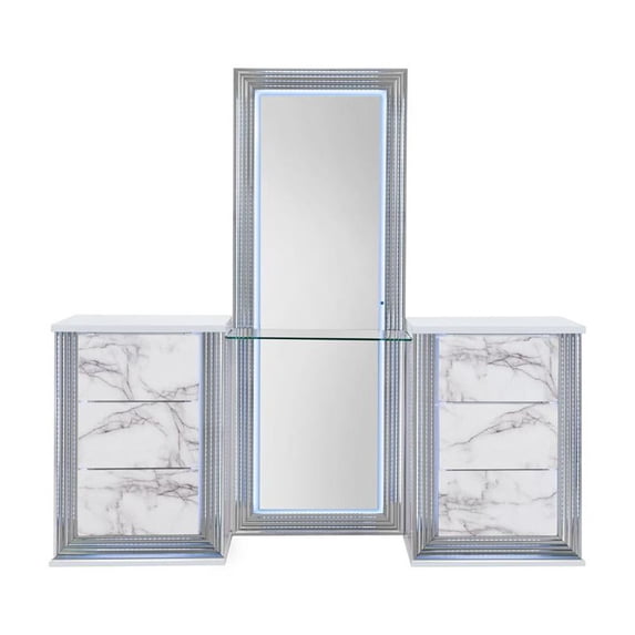 Global Furniture USA Ylime White High Gloss Marble Vanity Set with LED