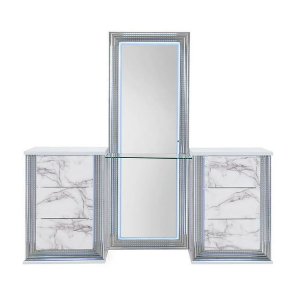 Global Furniture USA Ylime White High Gloss Marble Vanity Set with LED