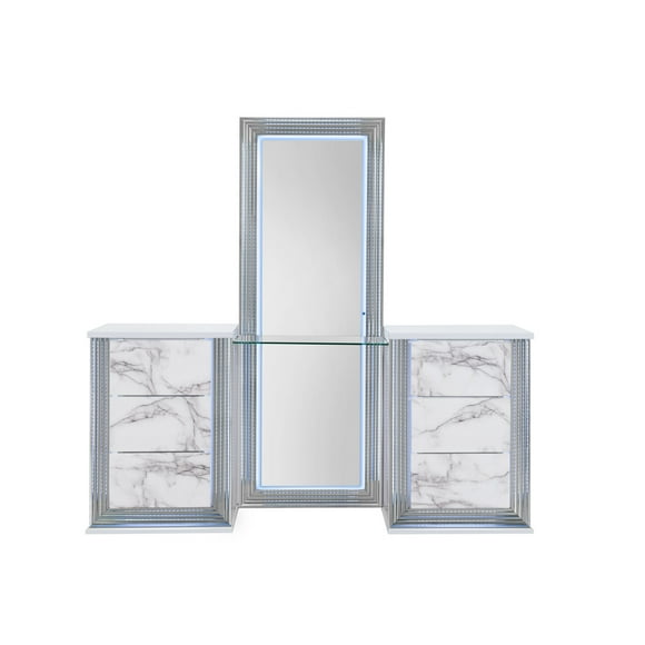 Global Furniture USA Ylime White High Gloss Marble Vanity With LED