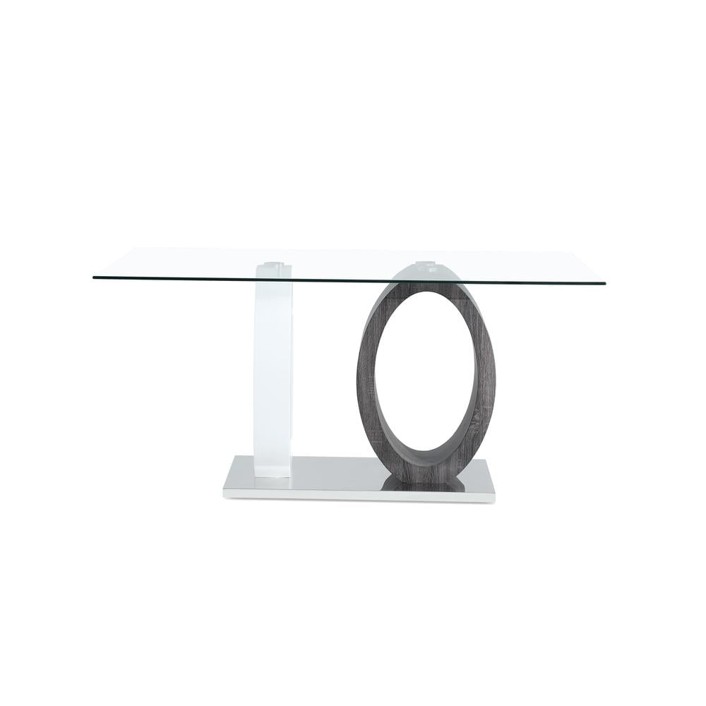Contemporary Round Wood and Glass Dining Table with Chrome Base