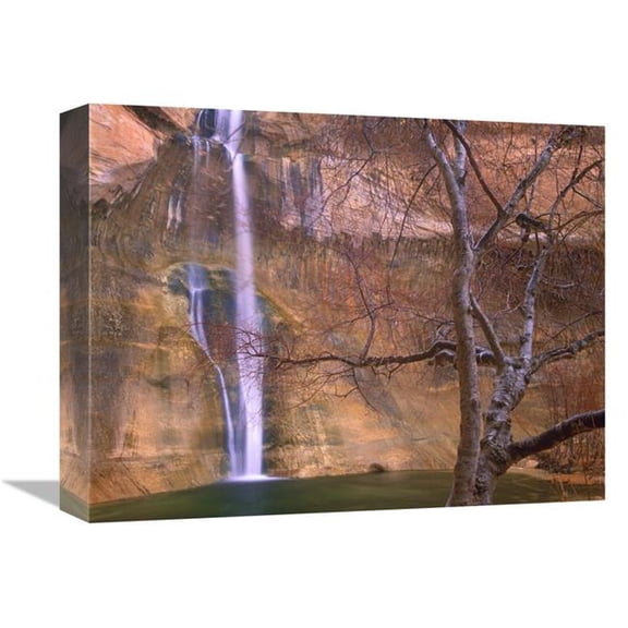 Global Gallery 12 x 16 in. Calf Creek Falls Cascading Down Sandstone Cliff with Desert Varnish - Escalante National Monument - Utah Art Print - Tim Fitzharris