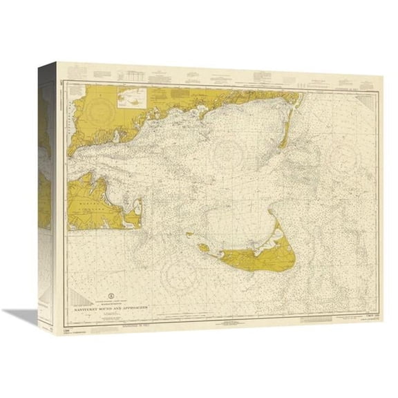 Global Gallery 16 in. Nautical Chart - Nantucket Sound & Approaches CA. 1973 - Sepia Tinted Art Print - NOAA Historical Map & Chart Collection