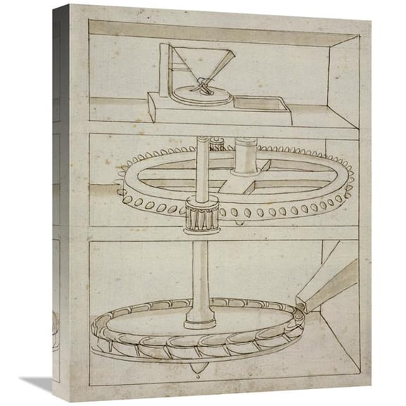 Global Gallery  16 x 20 in. Folio 39 - Mill with Horizontal Water Wheel Art Print - Francesco Di Giorgio Martini