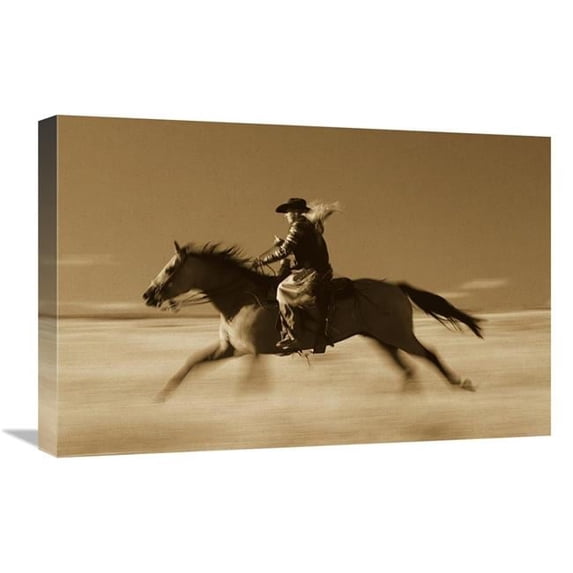 Global Gallery 16 x 24 in. Cowgirl on Horse Running Through Field - Oregon - Sepia Art Print - Konrad Wothe