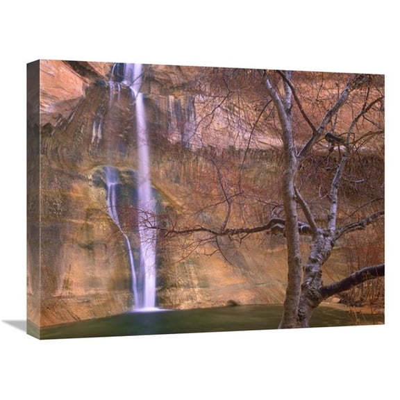Global Gallery 18 x 24 in. Calf Creek Falls Cascading Down Sandstone Cliff with Desert Varnish - Escalante National Monument - Utah Art Print - Tim Fitzharris