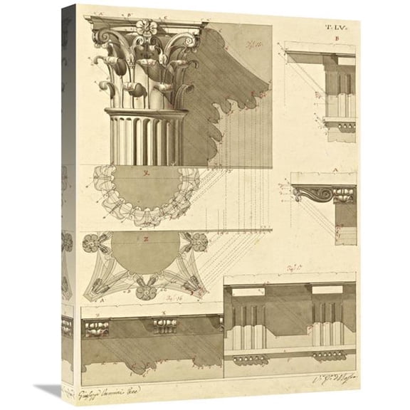 Global Gallery 18 x 24 in. Plate 55 for Elements of Civil Architecture - CA. 1818-1850 Art Print - Giuseppe Vannini