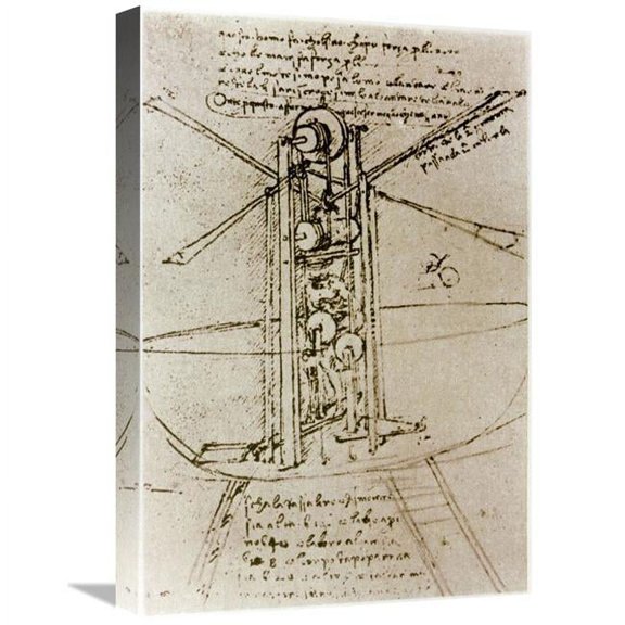 Global Gallery 22 in. Drawing of a Flying Machine Art Print - Leonardo Da Vinci