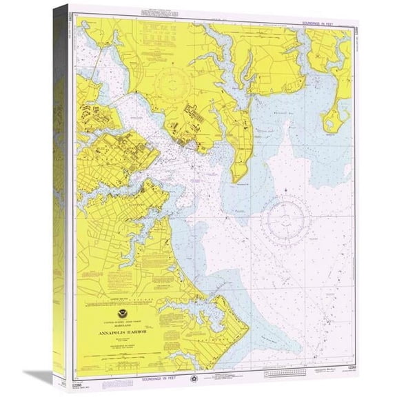 Global Gallery 22 in. Nautical Chart - Annapolis Harbor CA. 1975 Art Print - NOAA Historical Map & Chart Collection