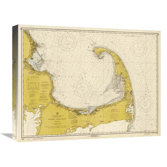 Global Gallery 22 in. Nautical Chart - Cape Cod Bay CA. 1970 - Sepia Tinted Art Print - NOAA Historical Map & Chart Collection