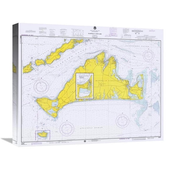 Global Gallery 22 in. Nautical Chart - Marthas Vineyard CA. 1975 Art Print - NOAA Historical Map & Chart Collection
